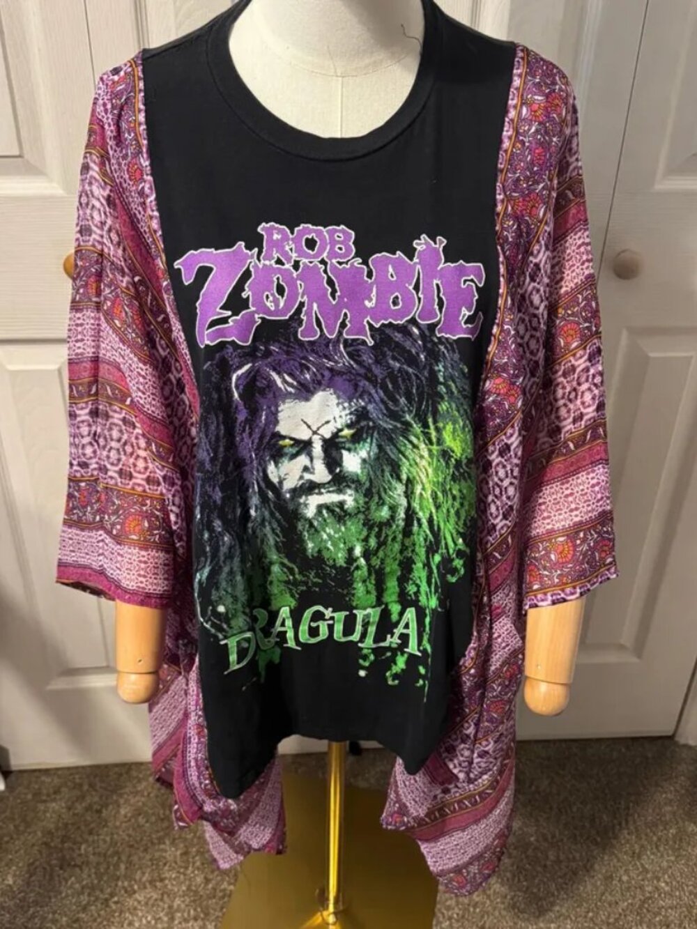 Rob Zombie Dragula Upcycled Graphic T-shirt with Flowy Printed Sleeves - OSFM